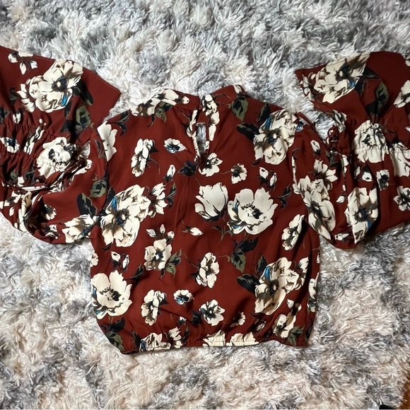 Al’tard State Floral faux Wrap coquette Top blouse Brown and White Size Medium - Picture 4 of 8